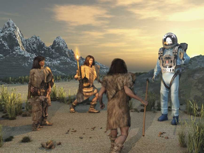Representation of Encounter of human ancestors with an extraterrestrial
