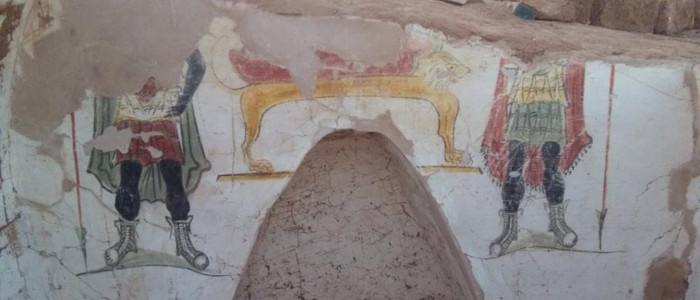 Frescoes in a later mudbrick chapel at the site.