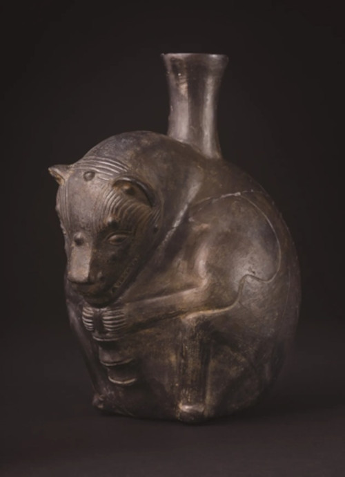 An anthropomorphic vessel of a Peruvian hairless dog from the Castillo de Huarmey mausoleum in Peru