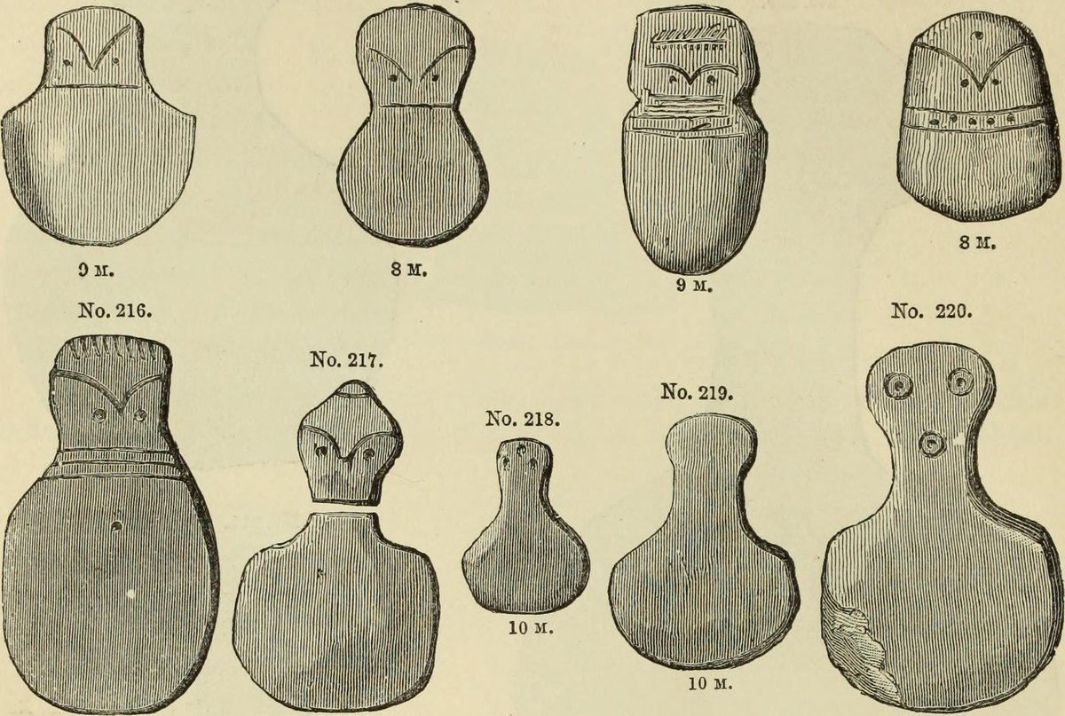 Engravings of flat stone idols from Troy published by Heinrich Schliemann
