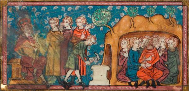 Decius orders the walling in of the Seven sleepers, in a 14th century manuscript. (Public domain)