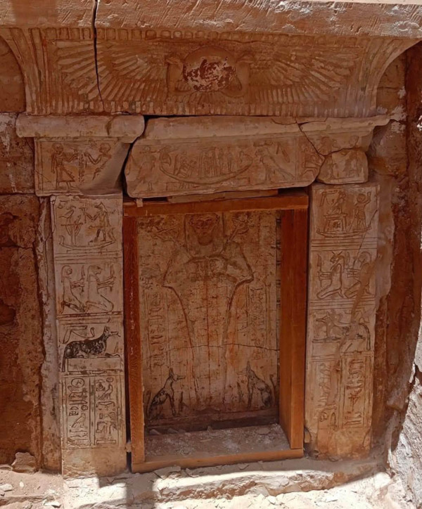 The impressive tomb entrance with images depicting the seventh hour of the Amduat